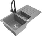 Mexen Matias chiuvetă de granit 1, 5-cuvă cu scurgător și baterie de bucătărie Elia, gri - 6502-71-670101-70 (6502-71-670101-70)