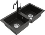 Mexen Mario chiuvetă de bucătărie de granit cu 2 compartimente cu baterie Carla, negru/auriu metalizat - 6504-75-670700-70 (6504-75-670700-70)