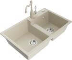 Mexen Tomas chiuvetă de bucătărie din granit cu 2 cuve și baterie de bucătărie Carla, bej - 6516-69-670700-69 (6516-69-670700-69)