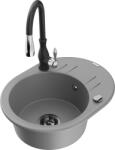 Mexen Kevin chiuvetă de granit cu 1 cuvă cu scurgător și robinet de bucătărie Savita, gri - 6517-71-672601-70-B (6517-71-672601-70-B)