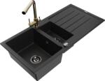 Mexen Andres chiuvetă granit 1, 5 cuve cu scurgător și baterie de bucătărie Duero, negru - 6515-77-671600-50-B (6515-77-671600-50-B)