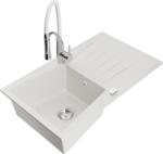Mexen Cesar chiuvetă de granit cu 1 cameră, cu scurgător și baterie de bucătărie Aster, albă - 6514-20-73450-02 (6514-20-73450-02)