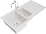 Mexen Andres chiuvetă de bucătărie din granit cu 1, 5 cuve, cu scurgător și baterie Carla, alb - 6515-20-670700-00 (6515-20-670700-00)