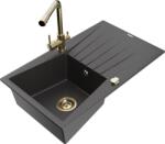 Mexen Cesar chiuvetă de bucătărie din granit cu 1 compartiment, cu scurgător și baterie Duero, negru cu pete (6514-76-671600-50)