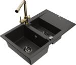 Mexen Gaspar chiuvetă din granit cu 1, 5 compartimente cu scurgător și robinet de bucătărie Duero, negru/auriu (6507-75-671600-50-B)