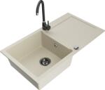 Mexen Leo chiuvetă de granit cu 1 compartiment și picurător și baterie de bucătărie Telma, bej - 6501-69-670200-70 (6501-69-670200-70)