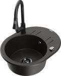 Mexen Kevin chiuvetă de granit cu 1 compartiment, cu scurgător și baterie de bucătărie Elia, negru/auriu metalic - 6517-75-67010 (6517-75-670101-70-B)