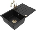 Mexen Bruno chiuvetă din granit cu 1 compartiment și scurgător și robinet de bucătărie Carla, negru - 6513-77-670700-50 (6513-77-670700-50)