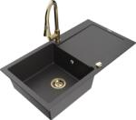 Mexen Leo chiuvetă de granit cu 1 compartiment cu picurător și baterie de bucătărie Elia, negru cu stropi (6501-76-670101-50)