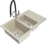Mexen Gaspar chiuvetă de granit 1, 5-camere cu scurgător și baterie de bucătărie Duo, bej - 6507-69-671701-07 (6507-69-671701-07)