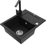 Mexen Enzo chiuvetă de granit cu 1 compartiment cu scurgător și baterie de bucătărie Rita, negru - 6506-77-670300-70 (6506-77-670300-70)