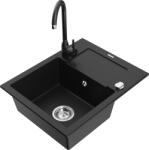 Mexen Enzo chiuvetă de bucătărie din granit cu 1 compartiment cu picurător și baterie Telma, negru - 6506-77-670200-70 (6506-77-670200-70)