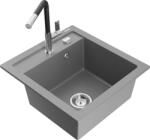 Mexen Vito chiuvetă de bucătărie din granit cu 1 compartiment și baterie Flora, gri - 6503-71-670401-07 (6503-71-670401-07)
