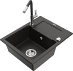 Mexen Enzo chiuvetă de granit cu un compartiment, cu picurător și baterie de bucătărie Flora, Neagră/Auriu metalic - 6506-75-670 (6506-75-670401-07)