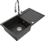 Mexen Leo chiuvetă de granit cu un compartiment, cu picurător și baterie de bucătărie Savita, Neagră/Auriu metalic - 6501-75-672 (6501-75-672601-00)