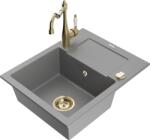 Mexen Enzo chiuvetă din granit cu 1 compartiment, cu picurător și baterie de bucătărie Carla, gri - 6506-71-670700-50 (6506-71-670700-50)