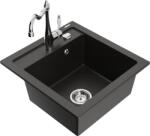 Mexen Vito chiuvetă granitică cu o cuvă și baterie de bucătărie Carla, negru/auriu metalizat - 6503-75-670700-00 (6503-75-670700-00)