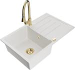 Mexen Bruno chiuvetă de granit cu 1 cuvă și picurător și baterie de bucătărie Elia, albă - 6513-20-670101-50 (6513-20-670101-50)