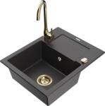 Mexen Enzo chiuvetă din granit cu 1 compartiment, cu picurător și baterie de bucătărie Telma, negru stropit (6506-76-670200-50)
