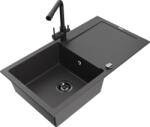 Mexen Leo chiuvetă de bucătărie granit 1-cameră cu scurgător și baterie de bucătărie Duero, negru pătat - 6501-76-671600-70-B (6501-76-671600-70-B)