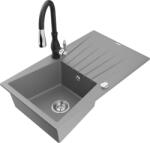 Mexen Cesar chiuvetă granitică cu o cuvă și scurgător și baterie de bucătărie Savita, gri - 6514-71-672601-70 (6514-71-672601-70)