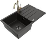 Mexen Bruno Chiuvetă de granit cu 1 cuvă cu scurgător și baterie de bucătărie Carla, negru/auriu metalic (6513-75-670700-50-B)