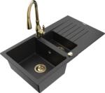 Mexen Matias chiuvetă de bucătărie din granit cu 1, 5 compartimente cu scurgător și robinet de bucătărie Savita, negru/argintiu - (6502-73-672601-50)