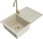 Mexen Bruno chiuvetă de granit cu 1 compartiment, cu scurgător și baterie de bucătărie Telma, bej - 6513-69-670200-50 (6513-69-670200-50)