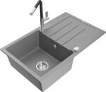 Mexen Bruno chiuvetă de bucătărie din granit, cu 1 compartiment și scurgător, și baterie Flora, gri - 6513-71-670401-07 (6513-71-670401-07)