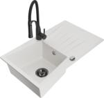 Mexen Cesar chiuvetă de granit cu 1 cuvă cu scurgător și baterie de bucătărie Aster, alb - 6514-20-73450-70-B (6514-20-73450-70-B)