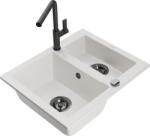 Mexen Carlos chiuvetă de granit cu 1, 5 camere cu baterie de bucătărie Flora, albă - 6518-20-670401-70-B (6518-20-670401-70-B)