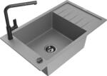 Mexen Elias chiuvetă de bucătărie din granit cu 1 compartiment cu scurgător și baterie Flora, gri - 6511-71-670401-70-B (6511-71-670401-70-B)