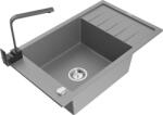 Mexen Elias chiuvetă de granit cu 1 compartiment cu picurător și baterie de bucătărie Rita, gri - 6511-71-670300-70 (6511-71-670300-70)
