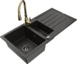 Mexen Andres chiuvetă din granit cu 1, 5 cuve, cu scurgător și baterie de bucătărie Savita, negru/auriu (6515-75-672601-50-B)