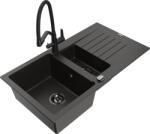 Mexen Matias chiuvetă din granit cu 1, 5 compartimente cu scurgător și baterie de bucătărie Duo, negru/auriu metalic (6502-75-671701-70-B)