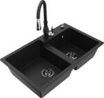 Mexen Tomas chiuvetă de granit cu 2 compartimente cu baterie de bucătărie Savita, negru - 6516-77-672601-70-B (6516-77-672601-70-B)
