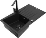 Mexen Cesar chiuvetă granit 1-cuvelă cu scurgător și baterie de bucătărie Rita, neagră - 6514-77-670300-70-B (6514-77-670300-70-B)