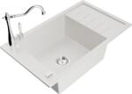 Mexen Elias chiuvetă de granit cu 1 compartiment cu scurgător și baterie de bucătărie Carla, albă - 6511-20-670700-00 (6511-20-670700-00)