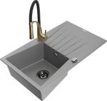 Mexen Cesar chiuvetă de granit cu un compartiment, cu picurător și baterie de bucătărie Aster, gri - 6514-71-73450-57-B (6514-71-73450-57-B)