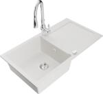 Mexen Leo chiuvetă de bucătărie din granit cu 1 cuvă cu scurgător și baterie Savita, alb - 6501-20-672601-00 (6501-20-672601-00)