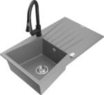 Mexen Cesar chiuvetă de bucătărie din granit cu 1 cuvă cu scurgător și baterie Elia, gri - 6514-71-670101-70 (6514-71-670101-70)