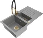 Mexen Matias chiuvetă de granit cu 1, 5 compartimente cu scurgător și baterie de bucătărie Aster, gri - 6502-71-73450-57-G (6502-71-73450-57-G)