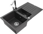 Mexen Matias chiuvetă de granit cu 1, 5 compartimente cu scurgător și baterie de bucătărie Rita, negru pătat (6502-76-670300-00)
