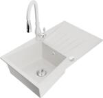 Mexen Cesar chiuvetă de granit cu o singură cuvă cu scurgător și baterie de bucătărie Savita, alb - 6514-20-672601-20 (6514-20-672601-20)