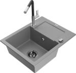 Mexen Enzo chiuvetă de granit cu 1 cuvă cu uscător și baterie de bucătărie Flora, gri - 6506-71-670401-07-B (6506-71-670401-07-B)
