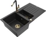 Mexen Matias chiuvetă de bucătărie din granit cu 1, 5 compartimente cu scurgător și baterie Flora, negru/argintiu - 6502-73-67040 (6502-73-670401-57-G)