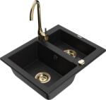 Mexen Carlos chiuvetă de granit de bucătărie cu 1, 5 compartimente, cu robinet Telma, negru - 6518-77-670200-50 (6518-77-670200-50)