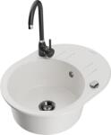 Mexen Kevin chiuvetă de granit cu o cuvă și scurgător cu baterie de bucătărie Telma, alb - 6517-20-670200-70 (6517-20-670200-70)