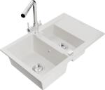 Mexen Gaspar chiuvetă din granit cu 1, 5 compartimente și baterie de bucătărie Duero, albă - 6507-20-671600-00 (6507-20-671600-00)