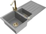Mexen Andres chiuvetă de granit cu 1, 5 compartimente cu scurgător și baterie de bucătărie Rita, gri - 6515-71-670300-50 (6515-71-670300-50)